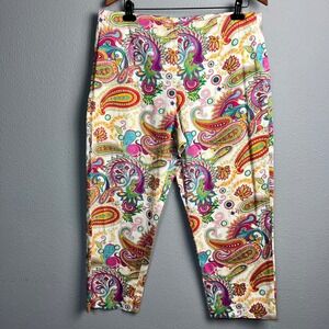 Sharon Young Y2K Boho Paisley‎ Print Crop Pants Colorful Bohemian Casual Size 10